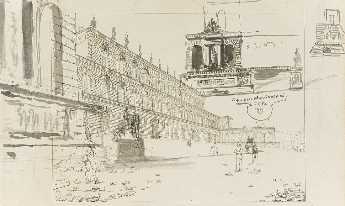 Die Piazza Pitti in Florenz, historische Ansicht
